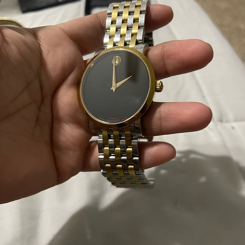 Movado Two-Tone Gold and Silver Watch with Black Face